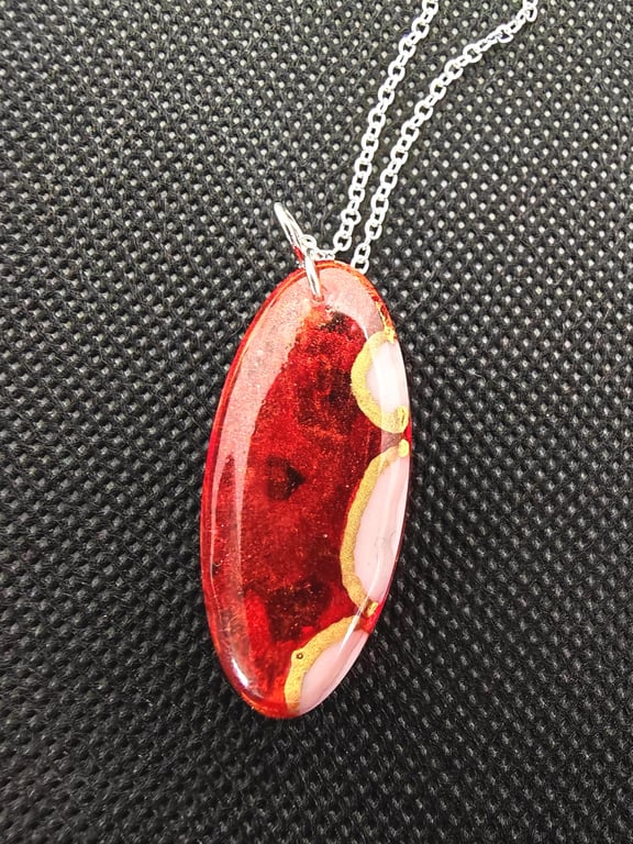 Burnt Orange Resin Pendant: Silver Plated Chain