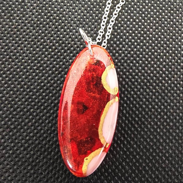 Burnt Orange Resin Pendant: Silver Plated Chain