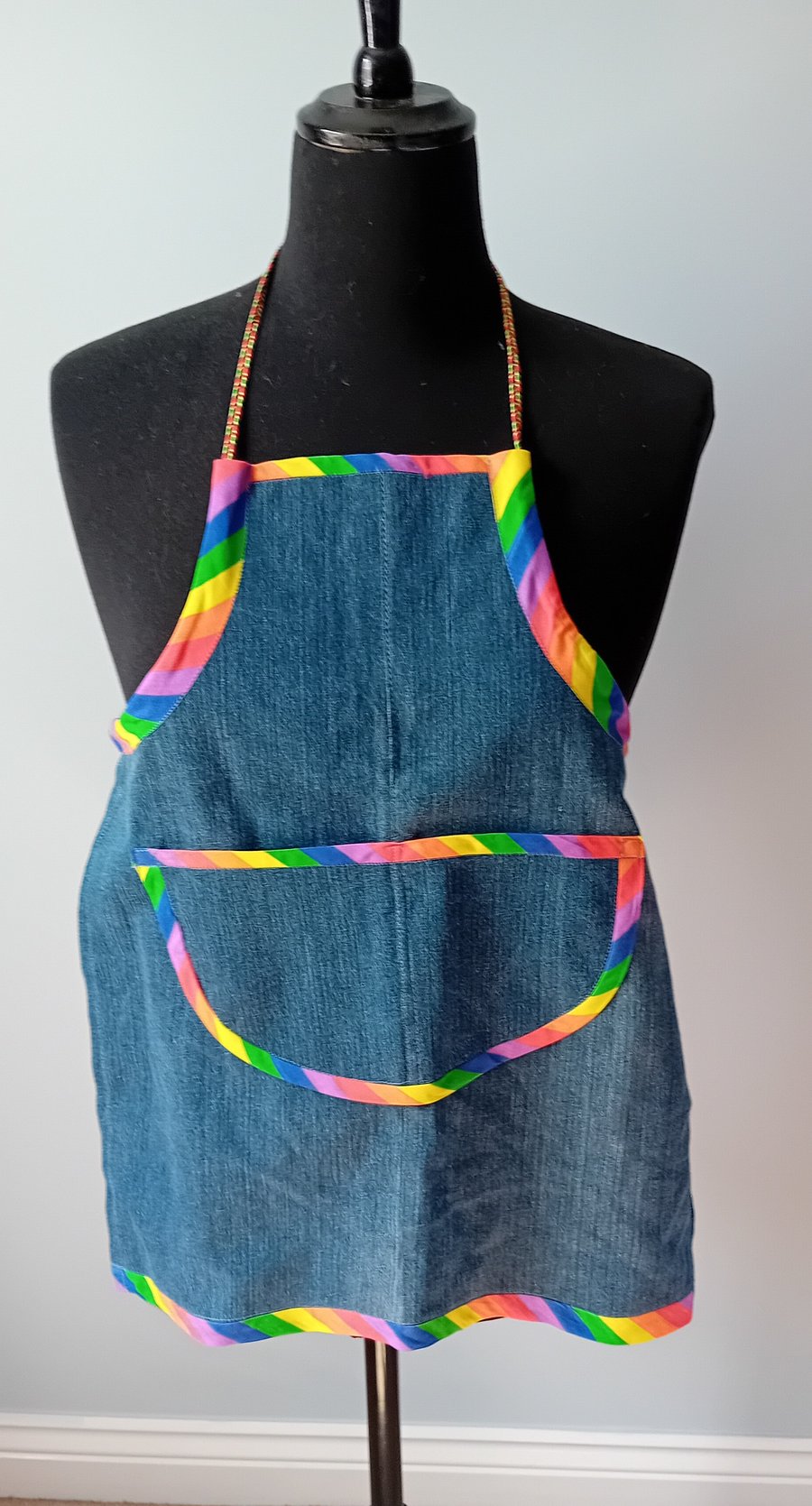 Children's Denim Apron - Rainbow Trim