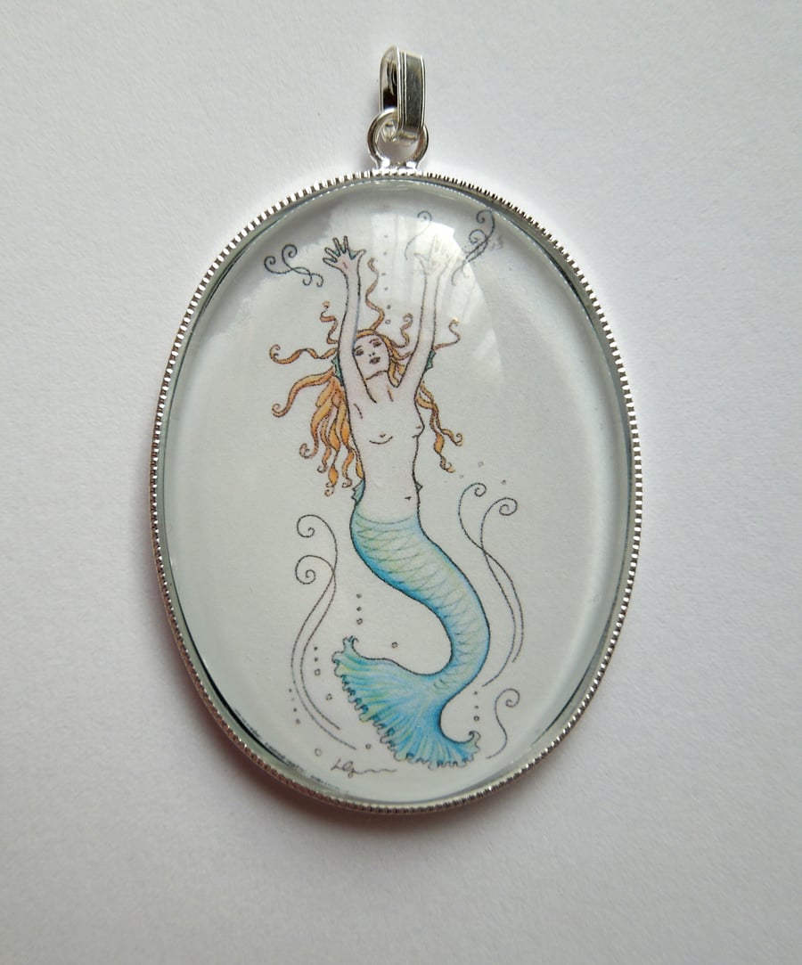 Mermaid glass art pendant original unique artwork