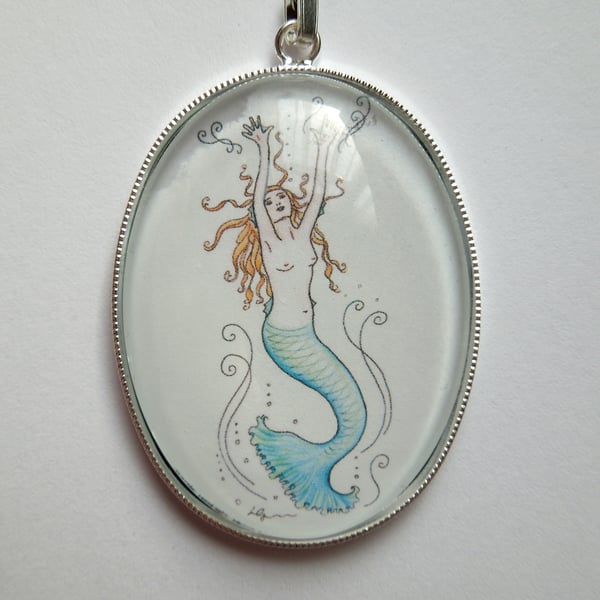 Mermaid glass art pendant original unique artwork