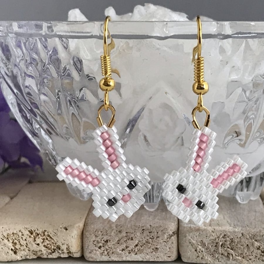 Gold Plated Beaded Bunny Earrings