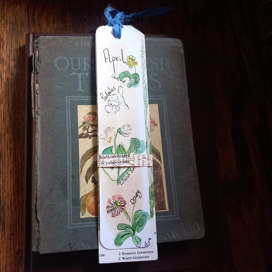 Gift for a nature lover. hand drawn bookmark ' April '