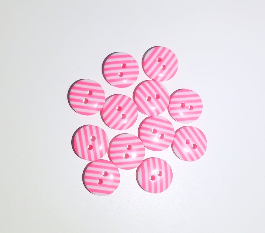 12 x Pink Candy Stripe Buttons 