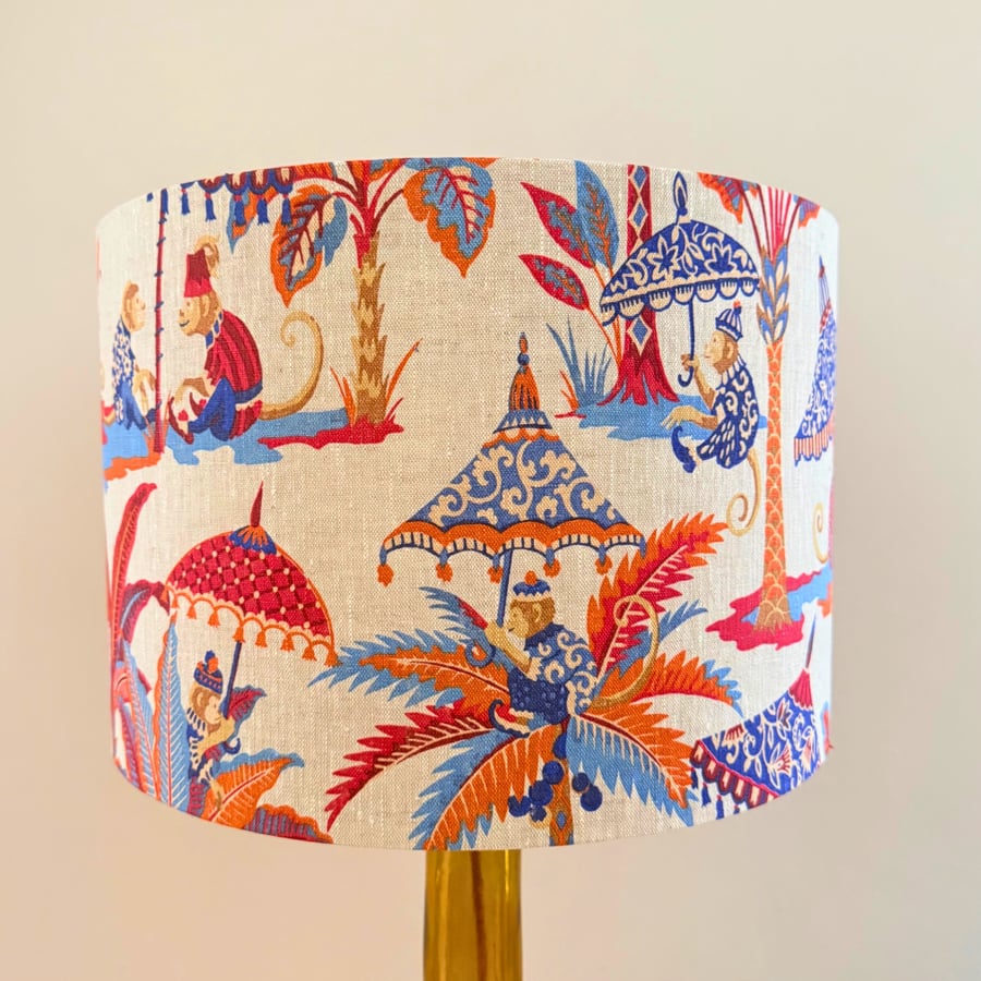 Large Cheeky Monkey Linen Drum Table - Floor Lampshade, Statement Light