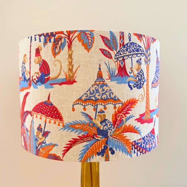 Large Cheeky Monkey Linen Drum Table - Floor Lampshade, Statement Light