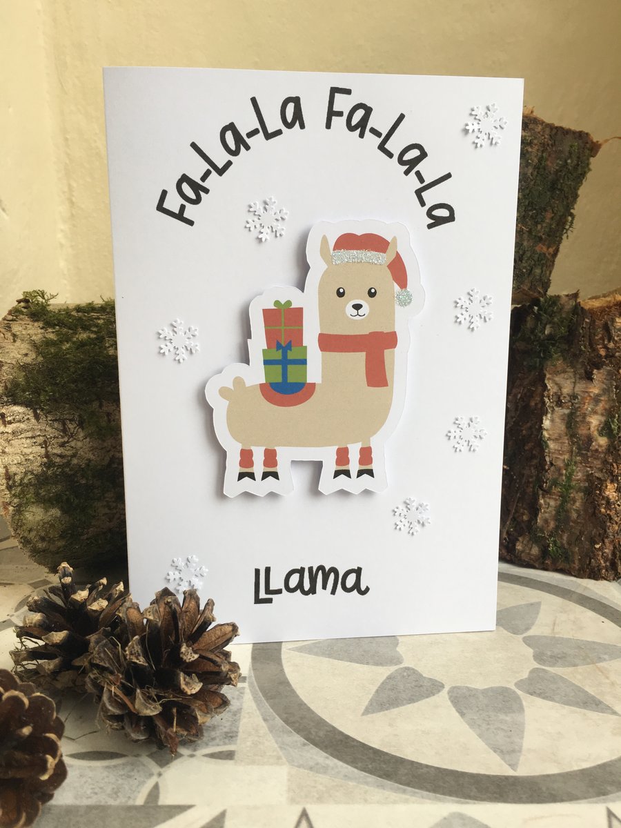 Llama Pun Christmas card, Fa La La Llama, Handmade 