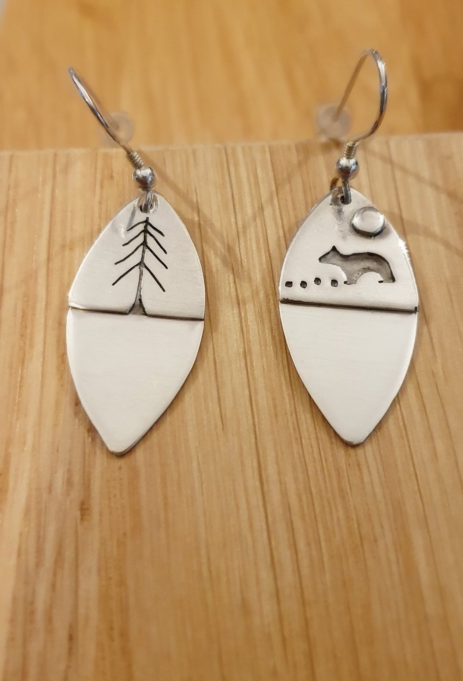 Sterling silver bear and tree earrings