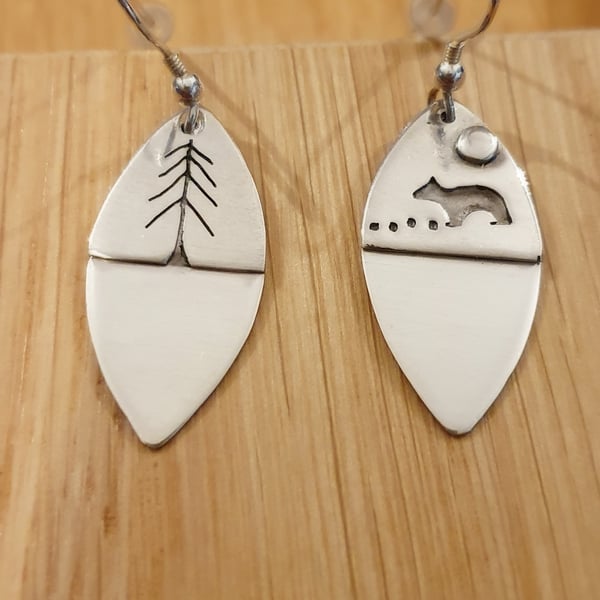 Sterling silver bear and tree earrings