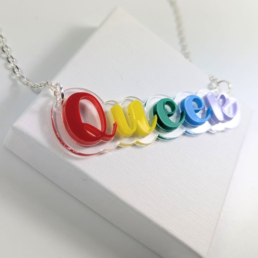Queer necklace acrylic, rainbow jewelry, LGTBI necklace, lesbian gay trans pride