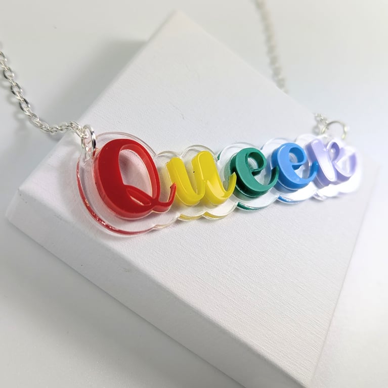 Queer necklace acrylic, rainbow jewelry, LGTBI necklace, lesbian gay trans pride