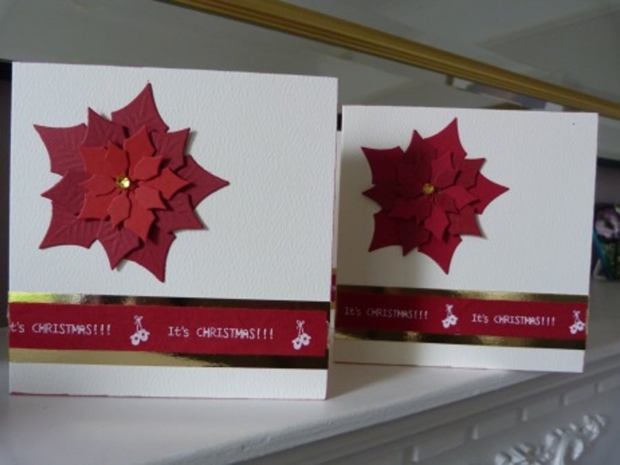 Pack of 4 Red Poinsettia Christmas Cards