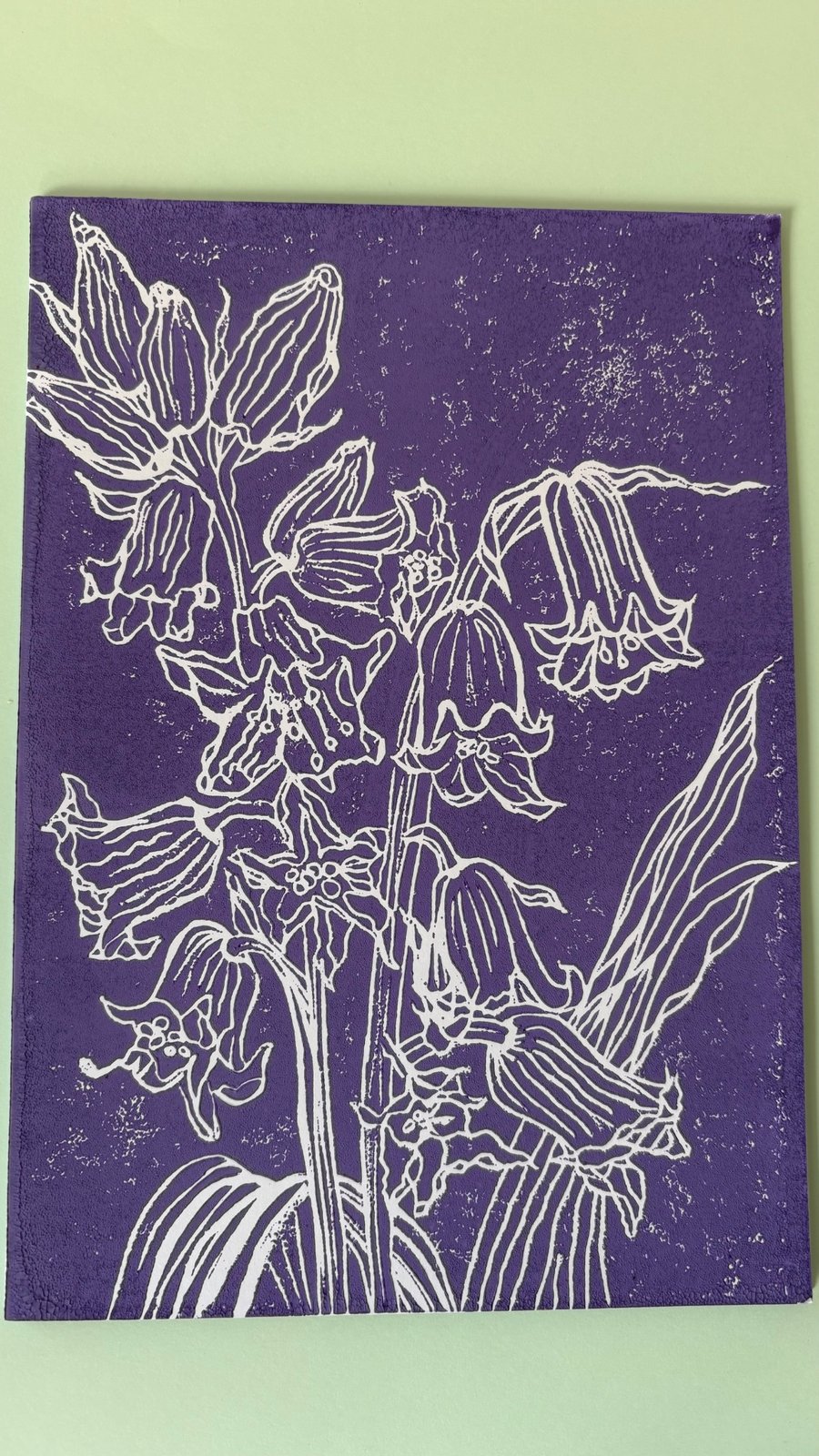 Handmade Bluebell Linocut Card, Original Blue Floral Art Blank Greeting Card