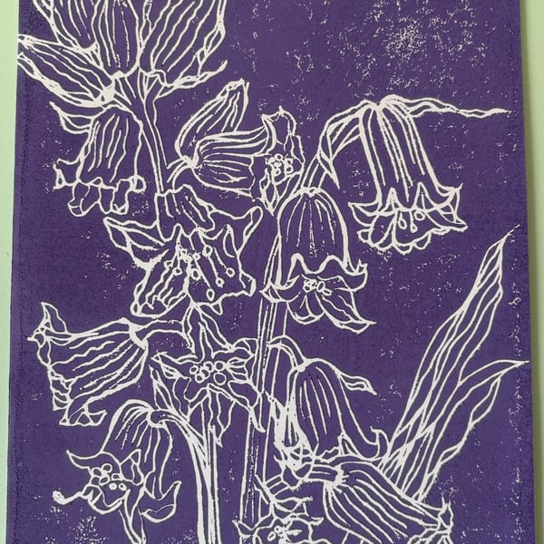 Handmade Bluebell Linocut Design, Original Floral Art Blank Greeting Card