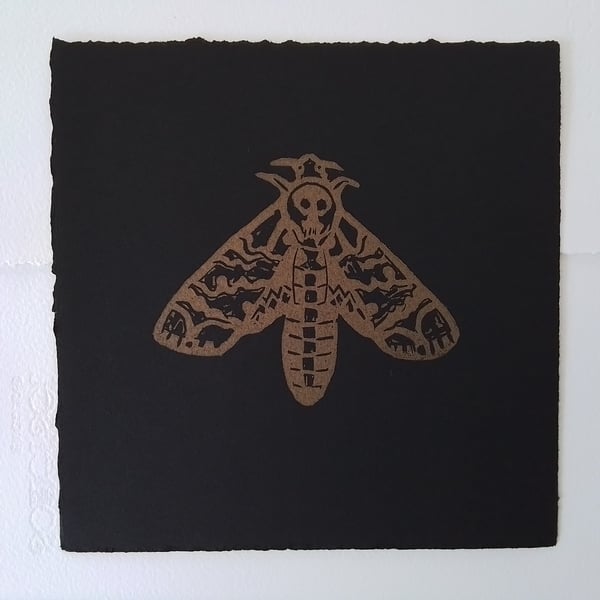 Death's-head Hawk-moth -  Linocut Print - Original Art for Wildlife lovers