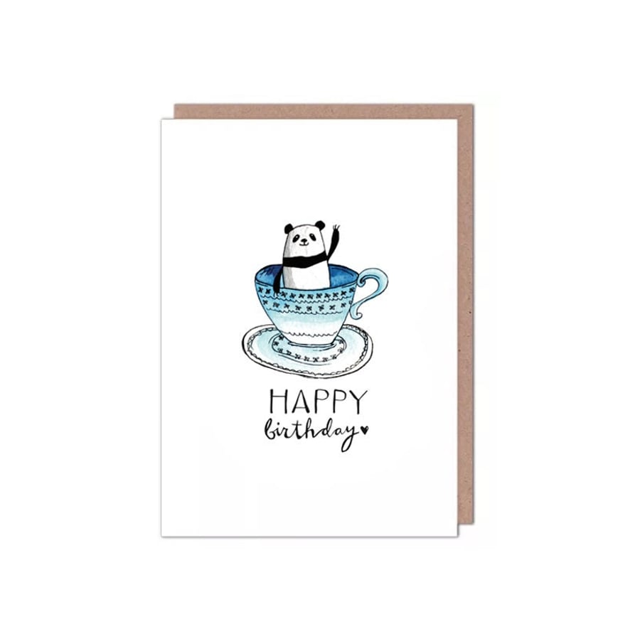 Panda in a Teacup Birthday Card