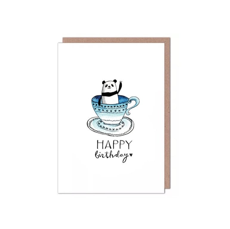Panda in a Teacup Birthday Card