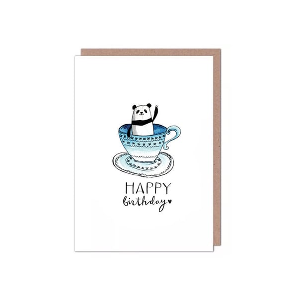 Panda in a Teacup Birthday Card