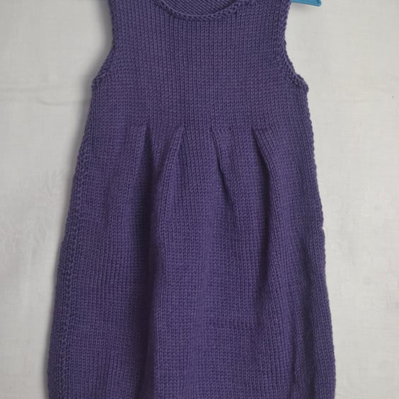 Hand Knitted Baby Dress Purple Nylon Acrylic 18 months Lang Yarns