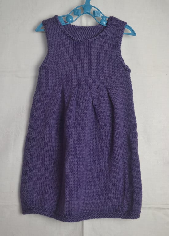 Hand Knitted Baby Dress Purple Nylon Acrylic 18 months Lang Yarns