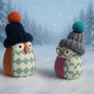 Winter owls - fabric decoration - novelty - gift (x2)