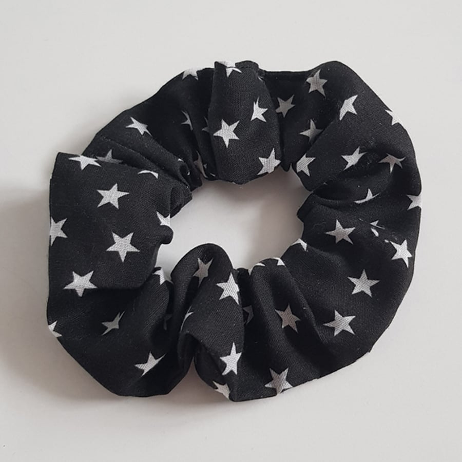 Image of Black White Star Cotton Scrunchie - Handmade Hair Tie