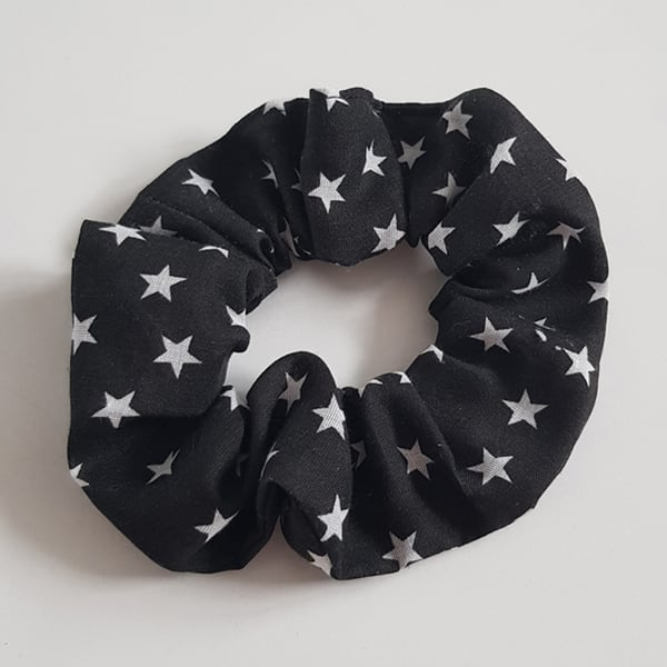 Black White Star Cotton Scrunchie - Handmade Hair Tie
