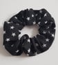 Black White Star Cotton Scrunchie - Handmade Hair Tie - Image 1