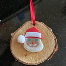 Beach-combed Christmas wooden decoration - seaglass Santa
