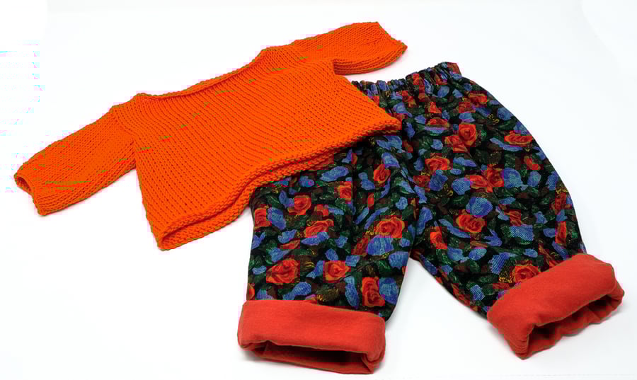 Organic Cotton Baby Jumper & Floral Babycord Pants  3 - 6 months