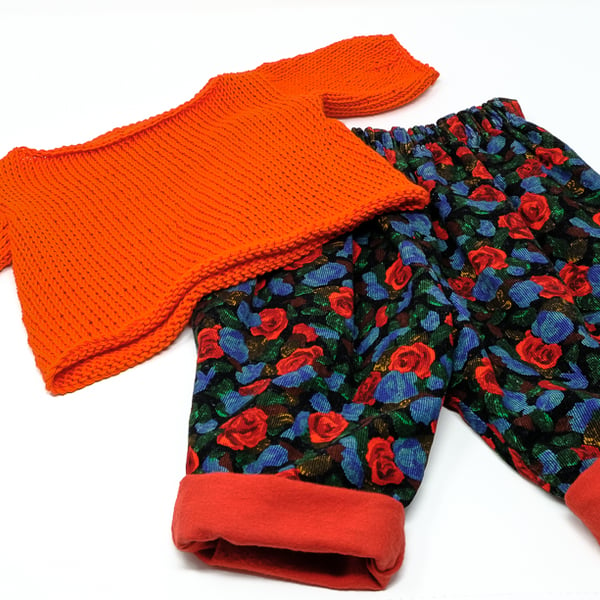 Organic Cotton Baby Jumper & Floral Babycord Pants  3 - 6 months