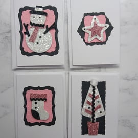 Set of 4 Luxury Handmade Christmas Gift Cards 3D  Snowman Stocking Tree Star