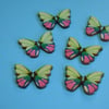 Wooden Butterfly Buttons Pink Green Blue 6pk 28x20mm (B7)