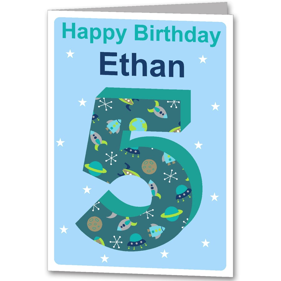  Space Birthday Card, Personalised Children's 3rd, 4th, 5th, 6th, 7th, 8th, 