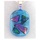 Turquoise Patchwork Dichroic Glass Pendant 198 silver plated chain