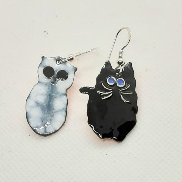 'The Owl and the pussycat' enamelled earrings