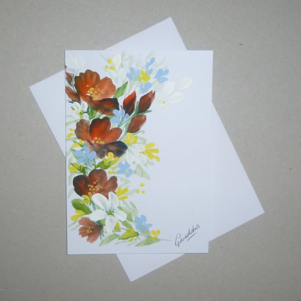 hand painted original art floral greetings card ( ref FA 320 M3 )