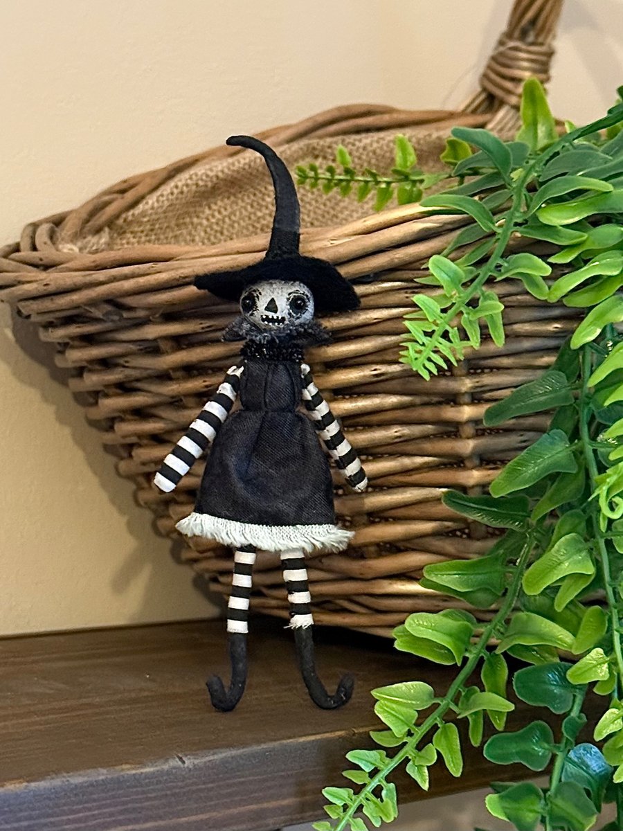 Creepy Witch Spun Cotton Miniature Art Doll
