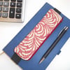 Elasticated pencil case for cover of book diary journal red linen