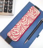 Elasticated pencil case for cover of book diary journal red linen