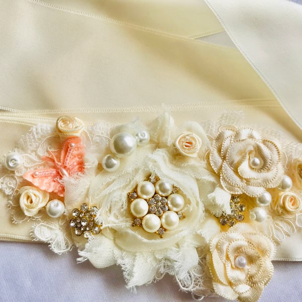 Cream Satin Bridal Sash Belt