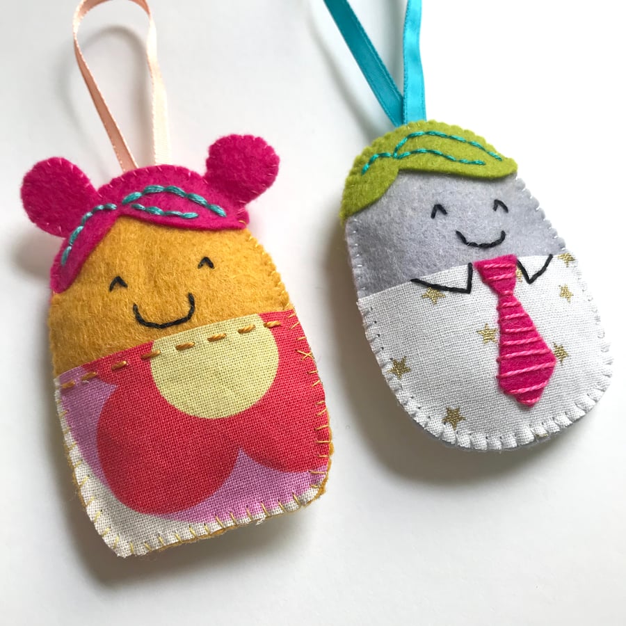 Hand Embroidered Nancy and Stan Lavender Bags- set of 2