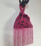 Fuchsia Pink raised Velvet leaf pattern Japanese Knot bag with matching fringe - Image 2