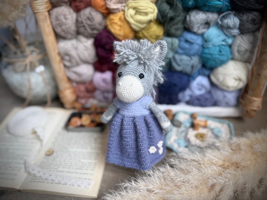 Image of Digital PDF pattern Cottage Style Donkey Amigurumi Crochet Pattern, Woodland Toy