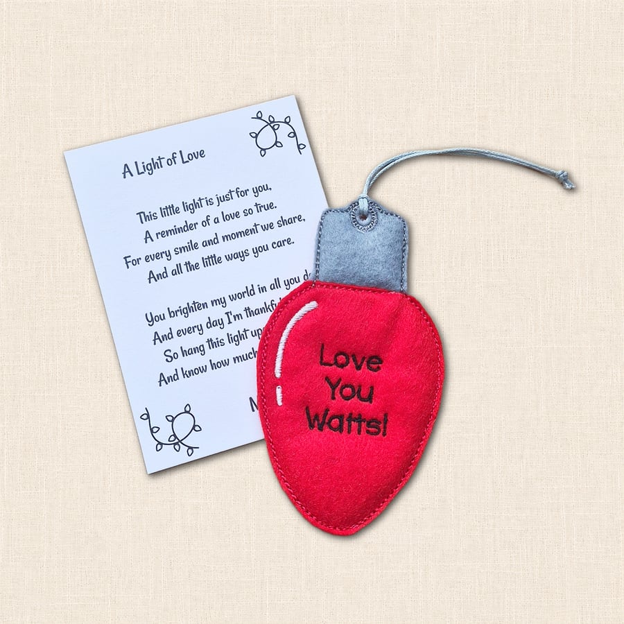 A Light of Love Christmas Tree Decoration - Light Bulb Ornament
