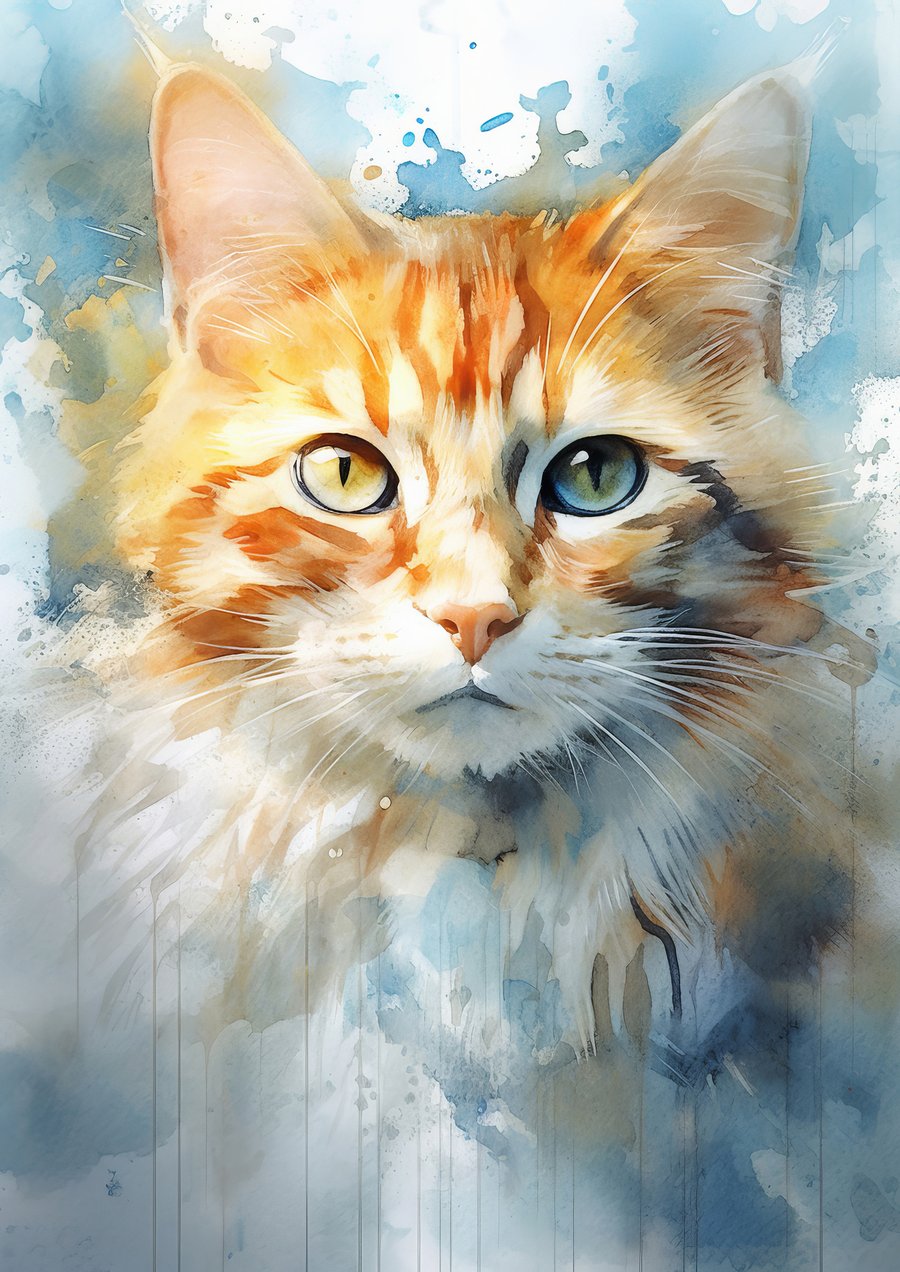 Charming Cat Watercolor Print - 5x7 Feline Artwork for Home Decor