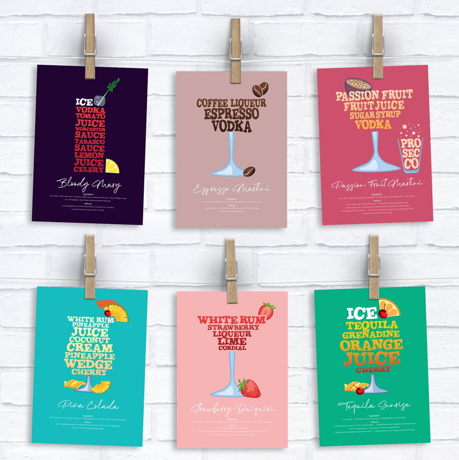 Set of 6 Cocktail Themed Birthday Cards (set 2)