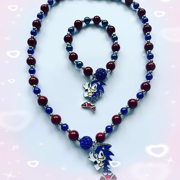 Sonic beaded necklace and bracelet set toddler adult kids costume jewellery 