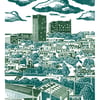 Sheffield City View No.6 A3 poster print (bottle green & teal blue)