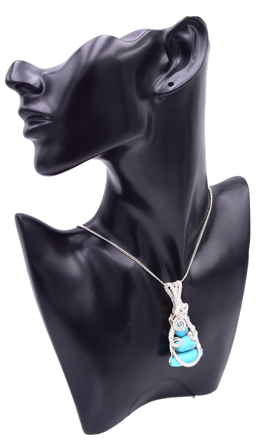 Three beaded turquoise pendant; wire weaved pendant